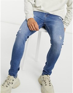 Темно голубые выбеленные джинсы скинни с рваной отделкой Asos design