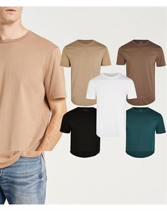 Набор из 5 футболок разных цветов с закругленным нижним краем River island