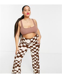 Прямые брюки в винтажном стиле в неровную шахматную клетку ASOS DESIGN Curve Asos curve