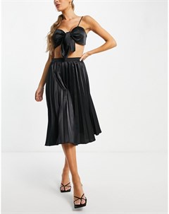 Атласная плиссированная юбка миди черного цвета Femme luxe