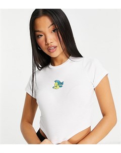 Белая укороченная футболка с вышивкой русалочки Petite Asos design