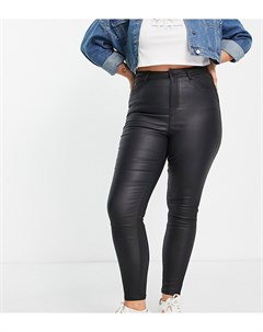 Черные зауженные джинсы с покрытием под искусственную кожу и моделирующим эффектом New Look Curve New look plus