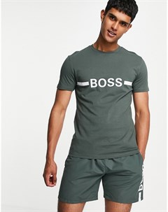 Облегающая футболка цвета хаки с акцентным логотипом на груди и защитой от солнца BOSS Beachwear Boss bodywear