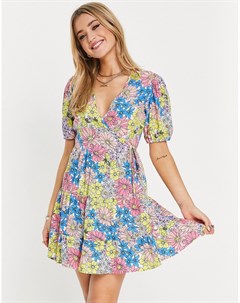 Платье мини с запахом спереди и цветочным принтом в стиле ретро Influence