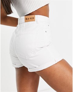 Белые джинсовые шорты из органического хлопка в винтажном стиле с отворотами Na-kd