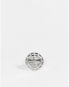 Серебристое кольцо печатка с Витрувианским человеком Asos design