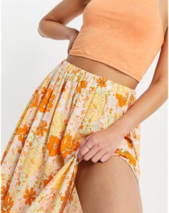 Оранжевая юбка миди в стиле 70 х с цветочным принтом Asos design