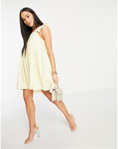 Лимонное свободное платье мини с расклешенными рукавами x Stacey Solomon In the style