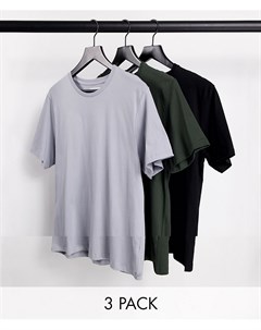 Набор из 3 классических футболок черного серого цветов и цвета хаки Topman
