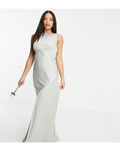 Атласное платье макси с драпированным вырезом на спине и пуговицами по бокам ASOS DESIGN Tall Brides Asos tall