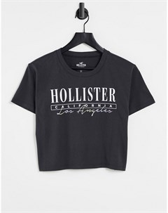 Черная футболка с логотипом Hollister
