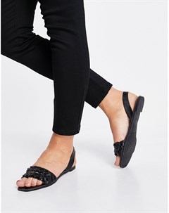 Черные сандалии с ремешком на пятке и плетеной отделкой Qupid