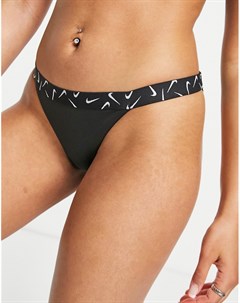 Черные трусы бикини с фирменной лентой и логотипом галочкой Nike swimming