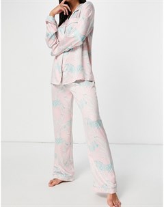 Атласный удлиненный пижамный комплект премиум пастельного розового цвета с отложным воротником и при Chelsea peers