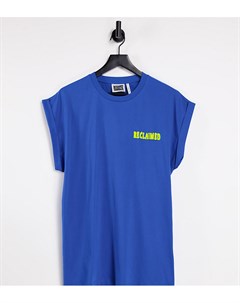Синяя футболка в стиле унисекс с отворотами на рукавах и логотипом на груди от комплекта Inspired Reclaimed vintage