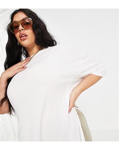 Белая футболка в стиле oversized с разрезами по бокам и декоративной строчкой в рубчик ASOS DESIGN C Asos curve