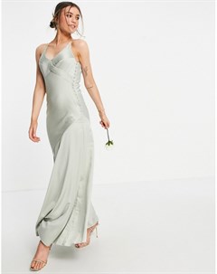 Атласное платье комбинация макси с пуговицами по бокам Bridesmaid Asos design
