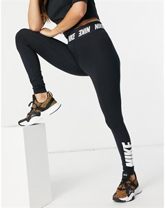 Черные леггинсы с завышенной талией с логотипом на поясе Nike
