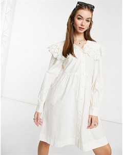 Белое платье мини с круглым воротником и вышивкой ришелье Y.a.s