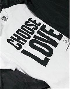 Белая футболка в стиле унисекс из органического хлопка с принтом Choose Love Help refugees