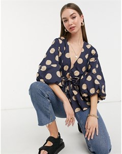 Хлопковый топ кимоно в горошек с завязкой на талии Asos design