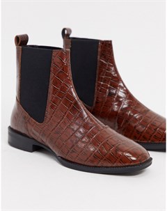 Коричневые кожаные ботинки челси с крокодиловым узором Asos design