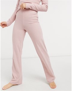 Розовые широкие брюки в рубчик для дома Loungewear Lipsy