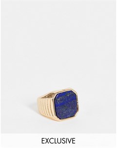 Золотистое крупное кольцо печатка с лазуритом Inspired Reclaimed vintage