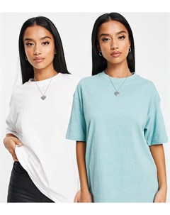 Набор из 2 футболок в стиле oversized белого и голубого цветов Missguided petite
