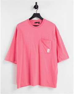 Розовая oversized футболка с декоративными швами и карманом ASOS Actual Asos design