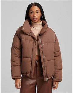 Коричневый стеганый пуховик в стиле oversized Bershka