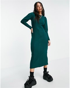 Зеленое уютное платье макси с длинными рукавами Topshop