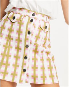 Мини юбка на пуговицах с геометрическим принтом Asos design