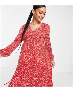 Красное свободное платье с завязкой на талии и мелким цветочным принтом Glamorous bloom