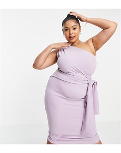 Сиреневое платье миди на одно плечо с декоративным узлом сбоку ASOS DESIGN Curve Asos curve