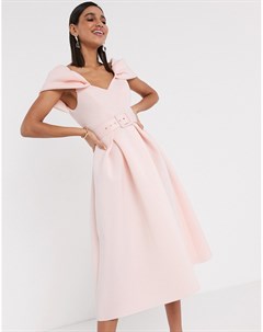 Розовое платье миди для выпускного с поясом Asos design