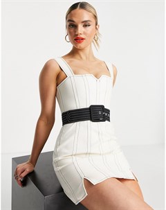 Фактурное платье мини белого цвета с контрастными швами и поясом Asos design