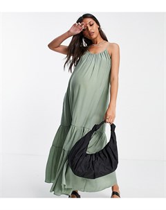 Свободное ярусное платье миди зеленого цвета Maternity Topshop