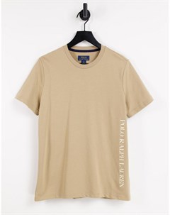 Светло коричневая футболка для дома с крупным логотипом спереди Polo ralph lauren