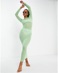 Зеленое пляжное платье макси облегающего кроя из легкого трикотажа с длинными рукавами Asos design