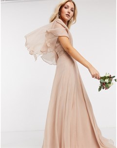 Пыльно розовое платье макси со сборками на лифе драпировкой рукавами пелеринами и запахом Bridesmaid Asos design