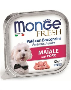 Dog Fresh полнорационный влажный корм для собак со свининой кусочки в паштете в ламистерах 100 г Monge