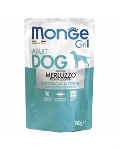 Dog Grill полнорационный влажный корм для собак беззерновой с треской кусочки в соусе в паучах 100 г Monge