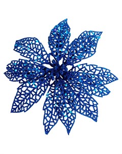 Елочное украшение Блестящий цветок Пуансеттии темно синее 20 см Без бренда