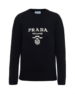 Темно синий джемпер с белым логотипом Prada