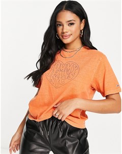 Оранжевая футболка с логотипом в виде сердца Tommy jeans