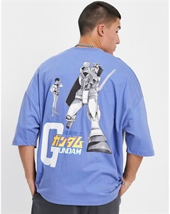 Голубая oversized футболка с принтом Gundam Asos design