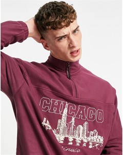 Флисовый oversized свитшот с воротом на короткой молнии и вышивкой Chicago на груди Asos design
