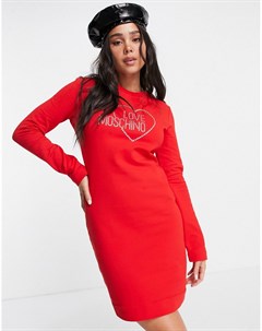 Красное платье с логотипом из стразов Love moschino