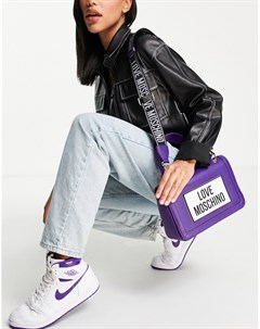 Фиолетовая сумка на плечо с ручкой сверху и логотипом Love moschino
